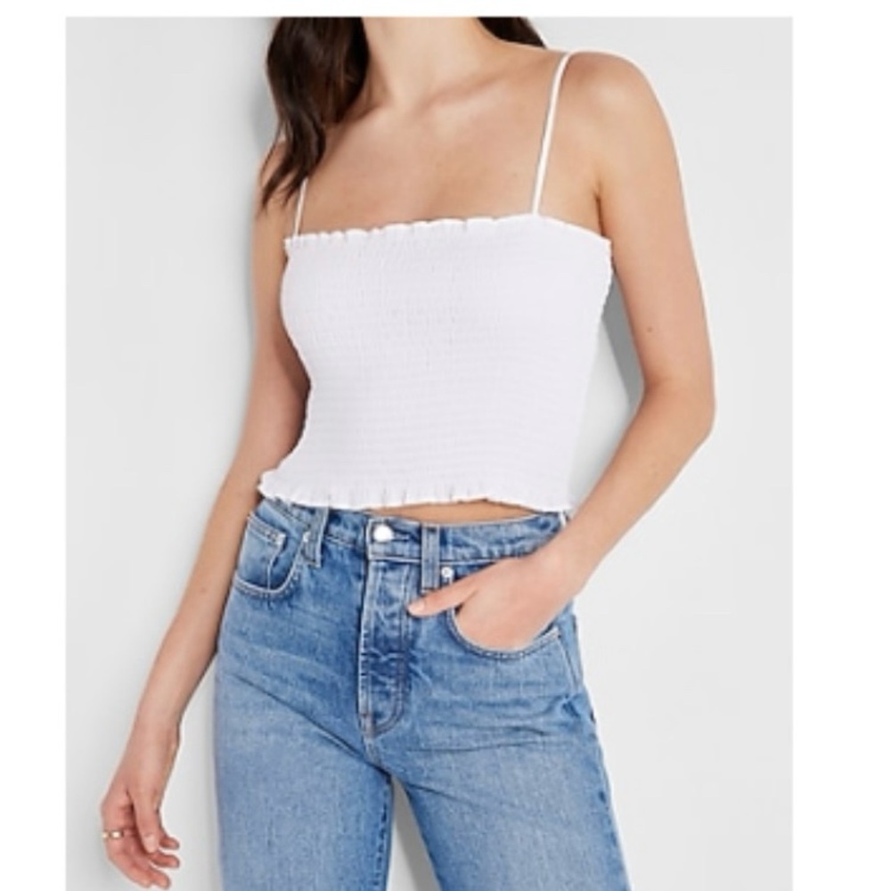 Express White Ruffled Crop Camisole